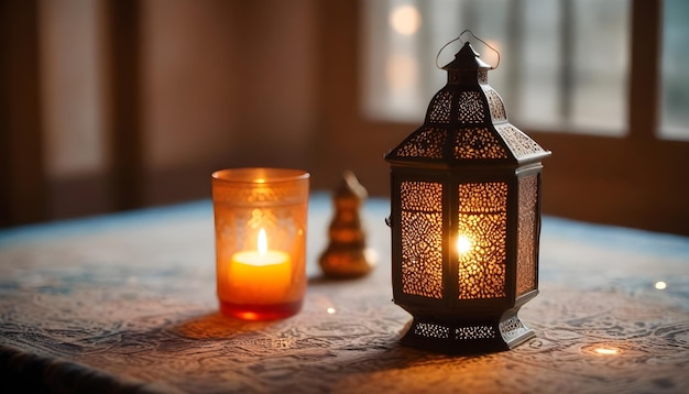 Arabic lantern with burning candle