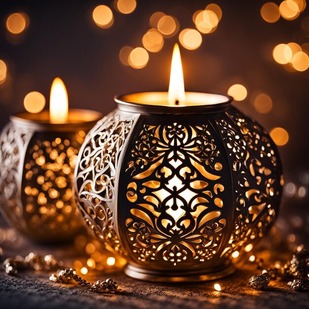 Photo arabic lanterns in low light eid and ramadan concept high quality illustration this photo was