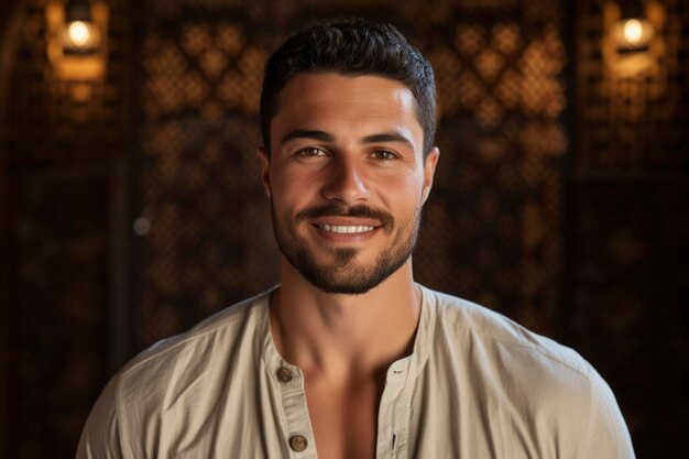 An arabic man smiling to the camera