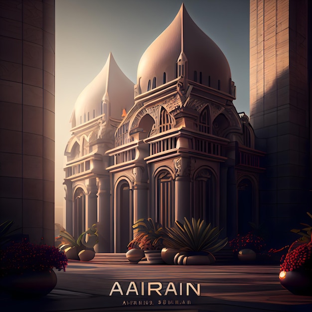 Arabic mosque in arabic style 3d illustration