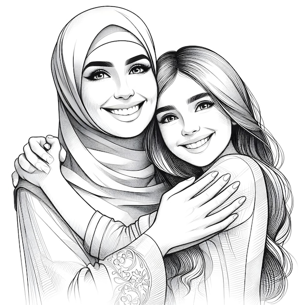 Arabic Mother and daughter hugging each others in mothers day