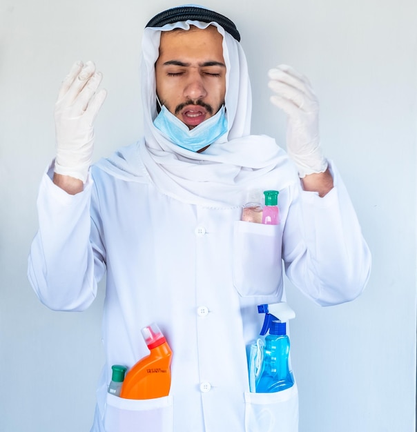 Arabic muslim doctor praying for infected people