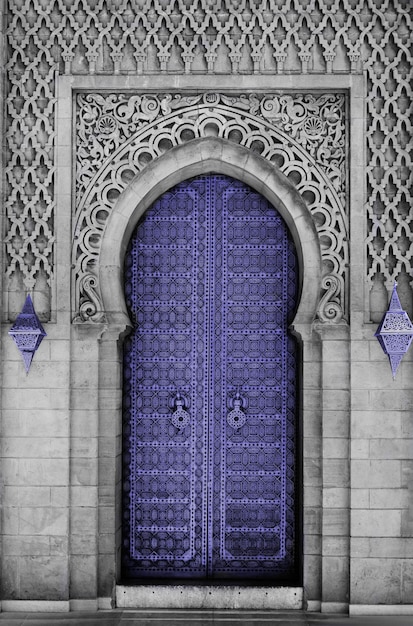 Arabic oriental styled door in Morocco New 2022 trending PANTONE 173938 Very Peri color