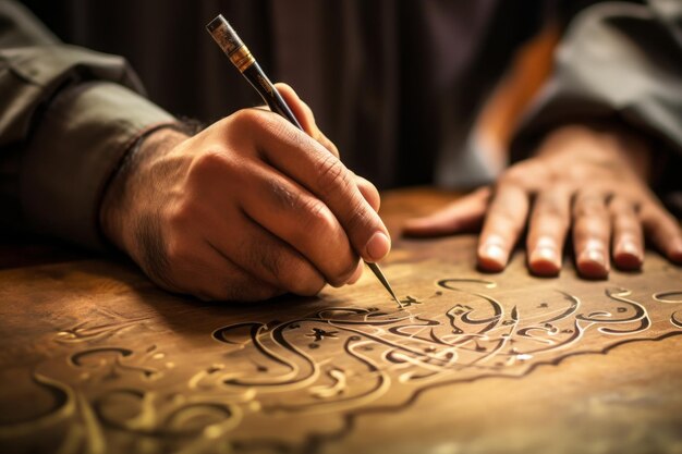 Photo arabic and persian calligraphy training with reed pen