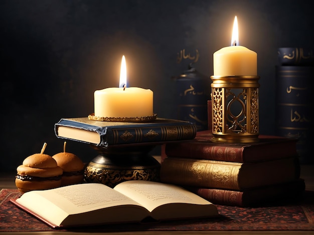 Arabic quran between candle and bun