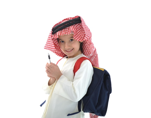 Arabic schoolboy holding pen