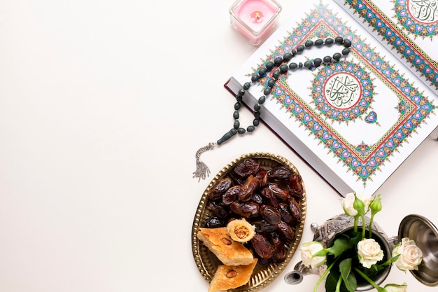 Photo arabic spiritual arrangement flat lay