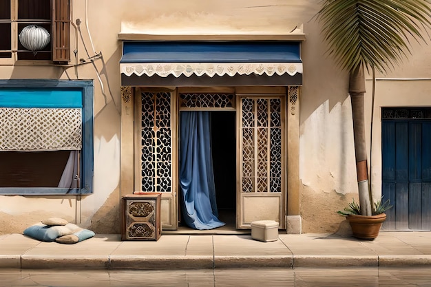 arabic street shops facades for game design background