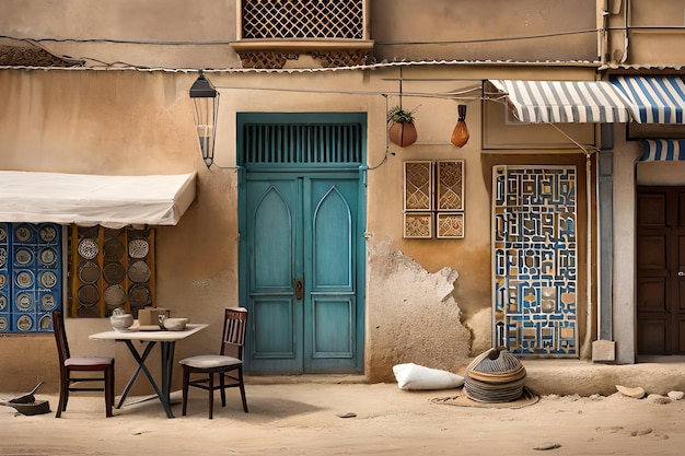 arabic street shops facades for game design background