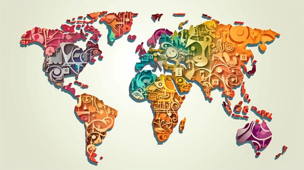 Arabic typography colorful map of worldthe design