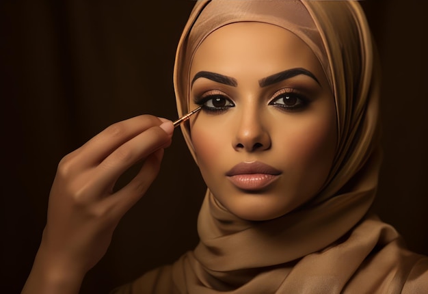 Arabic woman applying make up