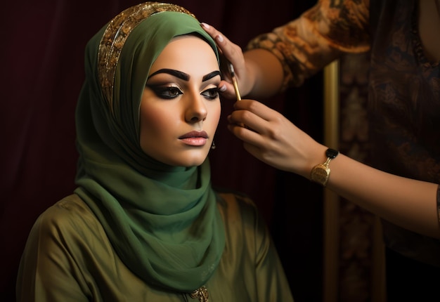 Arabic woman applying make up