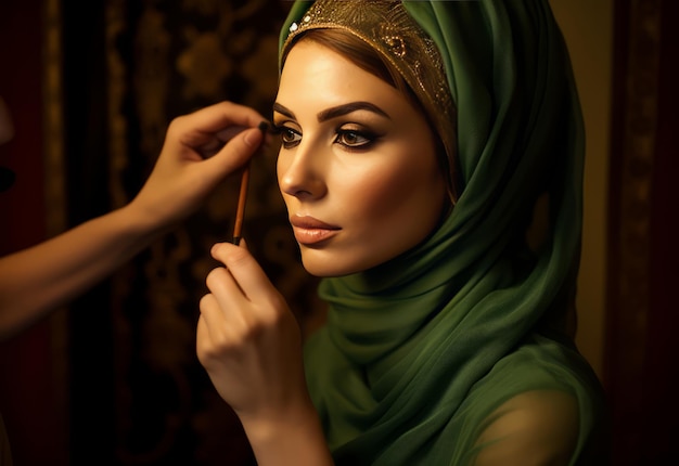 Arabic woman applying make up