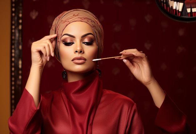 Arabic woman applying make up