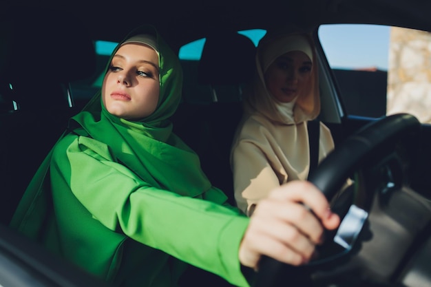 Arabic young Woman Couple Traveling By Car