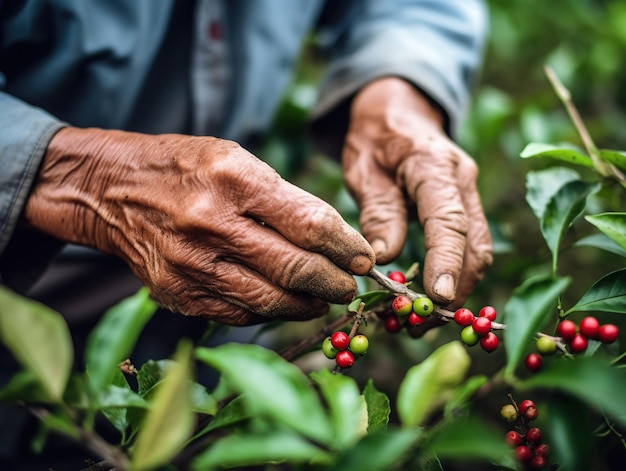 arabica coffee berries with agriculturist handsRobusta and arabica coffee berries with agriculturist hands Gia Lai Vietnam