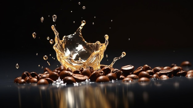 Arabica and Robusta Coffee Beans on Splashing Coffee