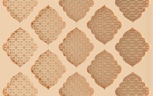 Arabische beige gouden geometrische venster en patroon moslim vakantie achtergrond Ramadan arabesque