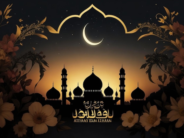 Arabische kalligrafische tekst Ramadan Kareem met gouden moskee en hangende maansterren Heilige maand Ramadan Kareem festival