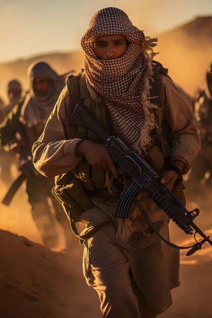 Foto arabische krijger in de strijd