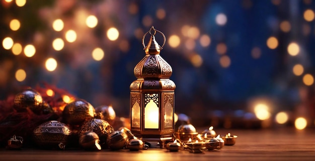 Arabische lantaarn illustratie Ramadan viering achtergrond met wazig achter en zachte verlichting