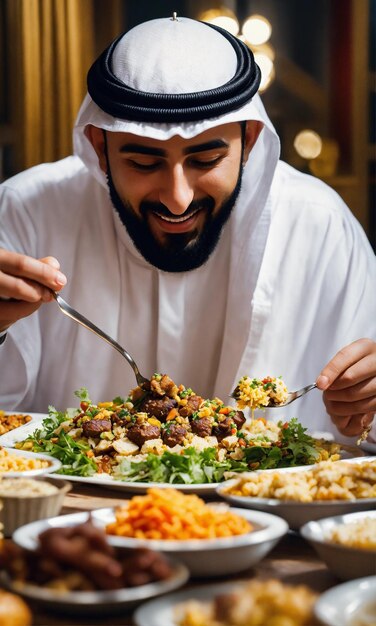 Arabische man die in de ramadan eet