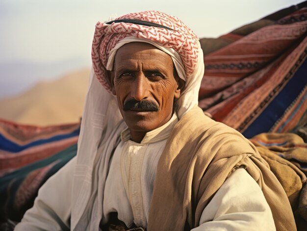 Foto arabische man uit begin 20e eeuw gekleurde oude foto