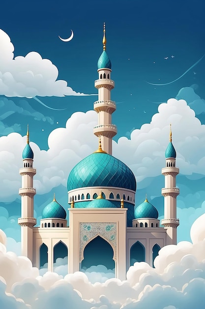 Arabische moskee in wolken ramadan kareem achtergrond banner islamitische feestdag generatieve ai