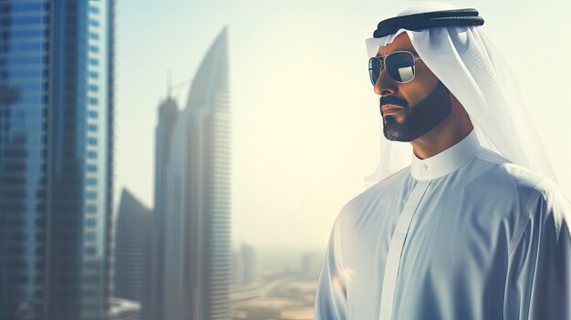 Foto arabische zakenman in dubai één kleur achtergrond kopieer ruimte