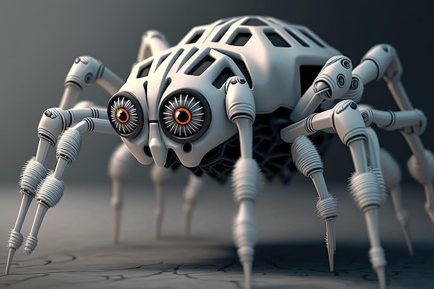 Arachnoid little white spider robot Concept of artificial intelligence