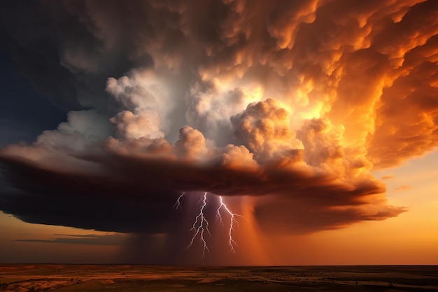 Foto arafed afbeelding van een bliksemschicht die een wolk in de lucht generatieve ai raakt