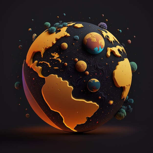 Arafed afbeelding van een zwarte en gouden wereldbol met veel verschillende planeten generatieve ai