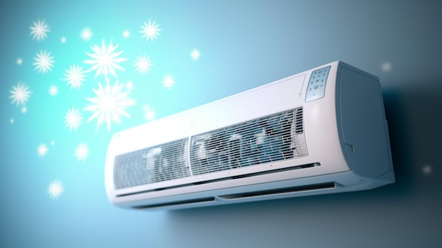 Arafed air conditioner with snowflakes on a blue background generative ai