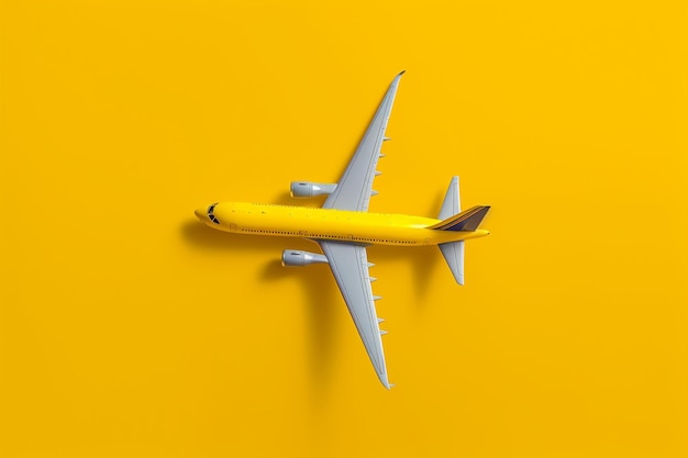 Arafed airplane flying in the air on a yellow background generative ai