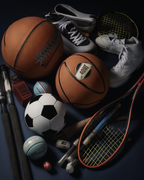 arafed assortment of sports equipment including tennis generative ai