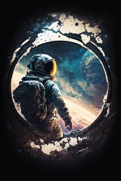 Арафед астронавт смотрит из окна на Землю генеративный ай