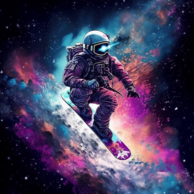 Photo arafed astronaut on a snowboard in the space generative ai