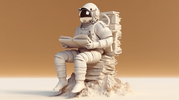 Arafed-astronaut zittend op een stoel die een boek leest generatieve ai