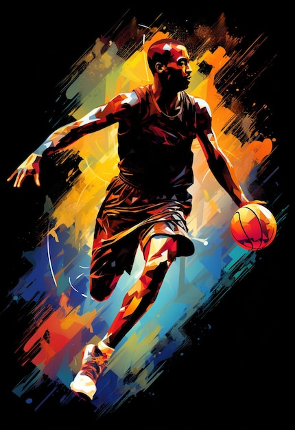 arafed beeld van een basketbalspeler die een bal dribbelt generatieve ai