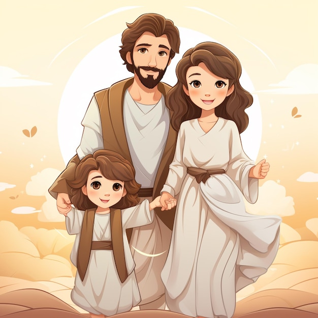 Arafed beeld van een cartoon van een man en een vrouw met een kind generatieve ai