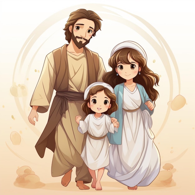 Arafed beeld van een cartoon van Jezus en een klein meisje generatieve ai