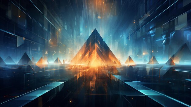 Arafed beeld van een futuristische stad met een piramide in het midden generatieve ai