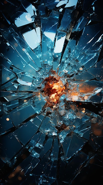 arafed beeld van een gebroken glazen raam met een vuurbal in het generatieve ai