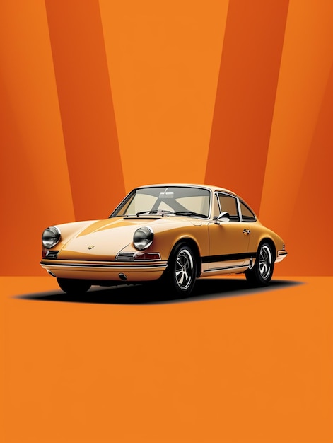 Arafed beeld van een gele sportwagen op een oranje achtergrond generatieve ai