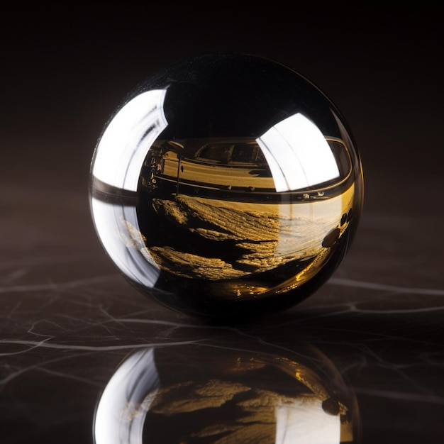 Arafed beeld van een glanzende glazen bal op een marmeren oppervlak generatieve ai