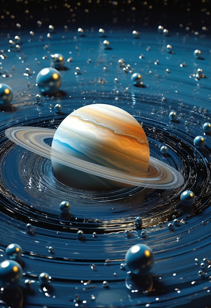 Arafed beeld van een planeet met een ring van water en bubbels generatieve ai