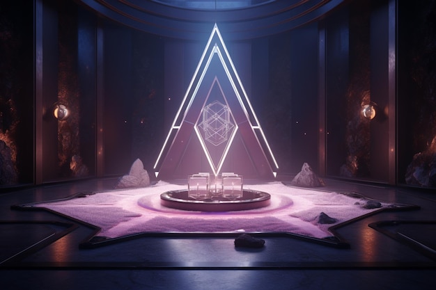 arafed beeld van een podium met een piramide en een podium licht generatieve ai