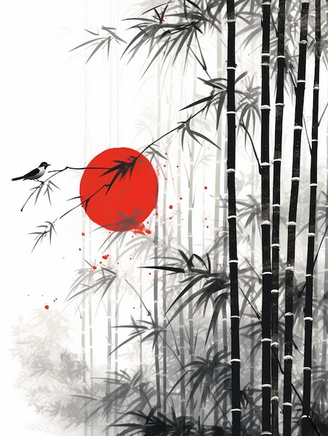 Foto arafed beeld van een vogel zittend op een tak van een generatieve ai van een bamboeboom