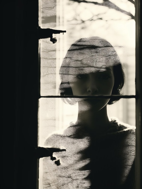 arafed beeld van een vrouw die voor een raam staat generatieve ai