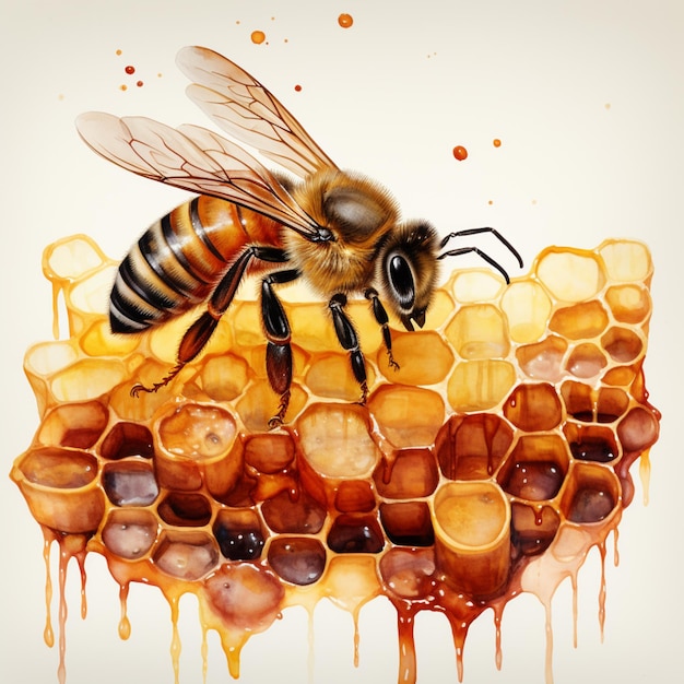 Arafed bij op honingraat met honing die naar beneden druppelt generatieve ai